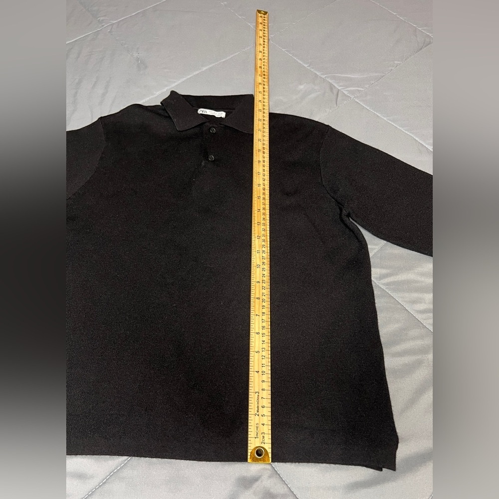 Zara Men's Black Soft Knit Polo Shirt - Picture 4 of 5